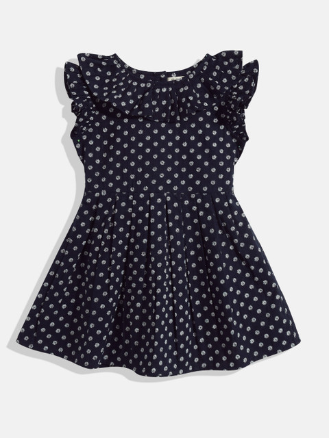 

Bella Moda Girls Navy Blue & Off White Floral Pure Cotton A-Line Dress