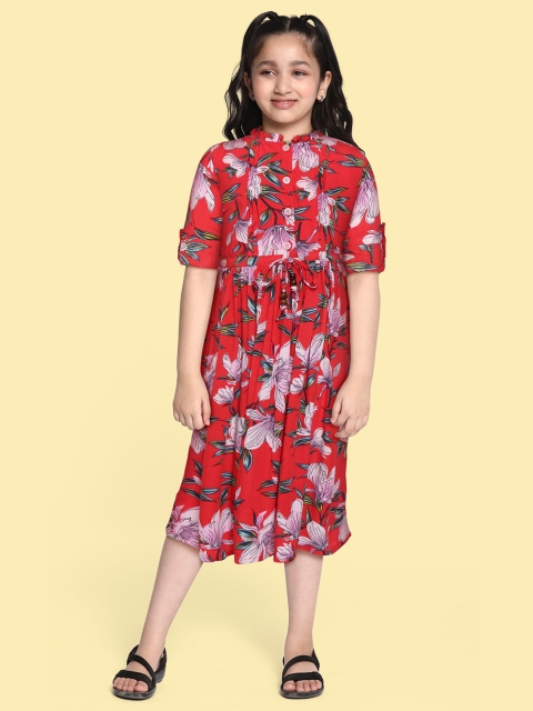 

Bella Moda Girls Red & White Floral Pure Cotton A-Line Dress