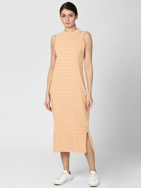 

Van Heusen Woman Yellow Striped Cotton T-shirt Midi Dress