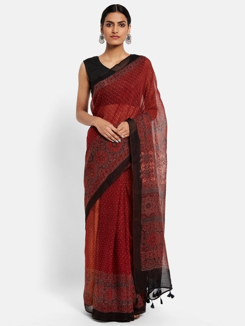 

Fabindia Red & Black Ethnic Motifs Printed Cotton Silk Saree