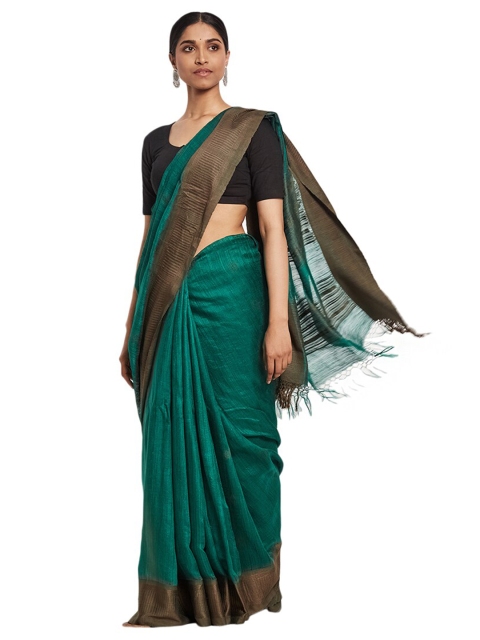 

Fabindia Green & Brown Pure Silk Woven Saree