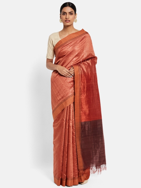 

Fabindia Maroon & Brown Solid Silk Cotton Saree