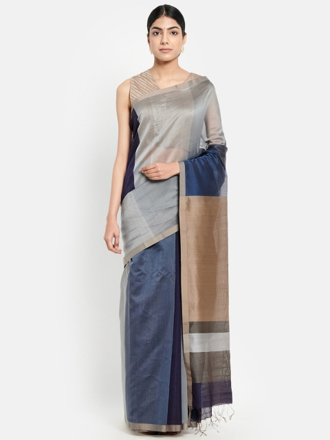 

Fabindia Blue & Tan Colourblocked Saree