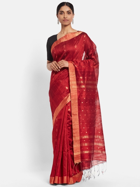 

Fabindia Red & Gold-Toned Woven Design Zari Pure Silk Jamdani Saree