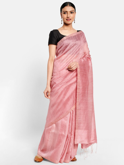 

Fabindia Pink Striped Pure Silk Saree