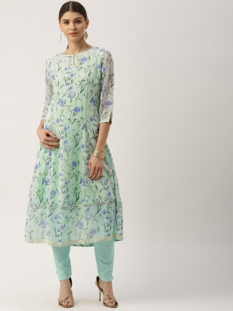 

All About You Women Sea Green Printed Anarkali Kurta