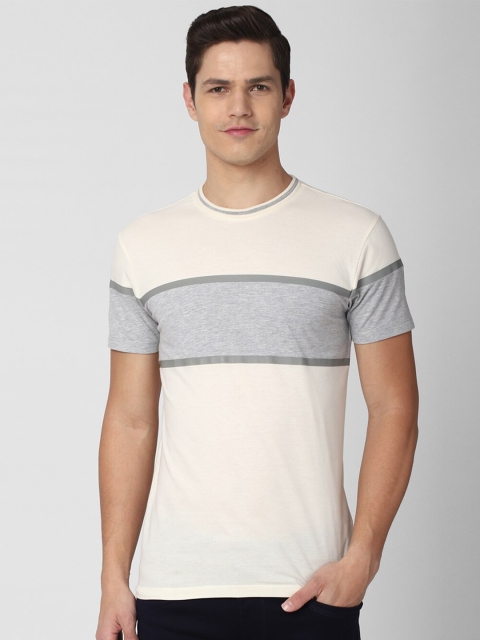 

Peter England Casuals Men Cream-Coloured Colourblocked Cotton Slim Fit T-shirt