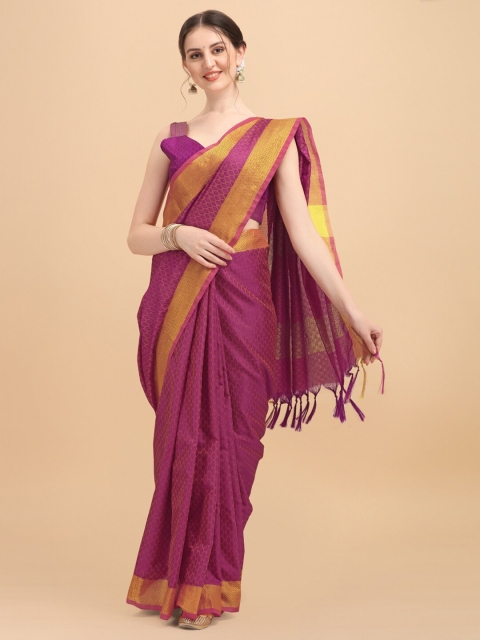 

KALINI Pink & Gold-Toned Ethnic Motifs Silk Cotton Saree