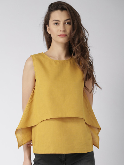 

Mast & Harbour Women Mustard Yellow Solid Layered Top