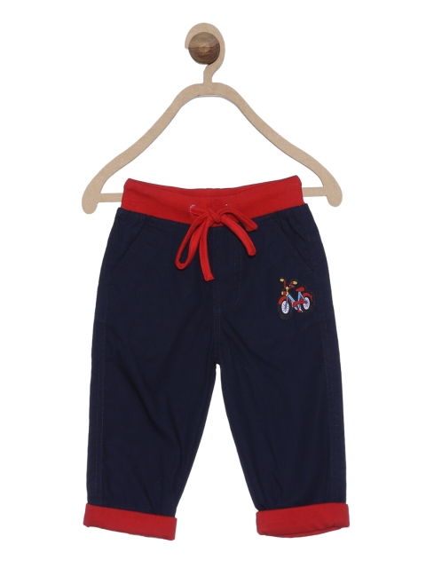 

612 league Boys Navy Blue & Red Solid Cotton Joggers