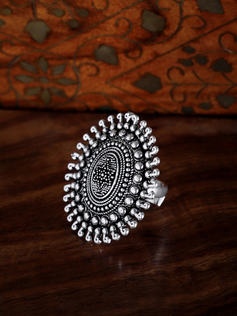 

ZeroKaata Women Oxidised Silver-Plated Adjustable Finger Ring
