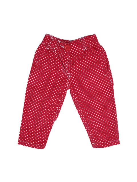 

612 league Girls Red Regular Fit Printed Corduroy Trousers
