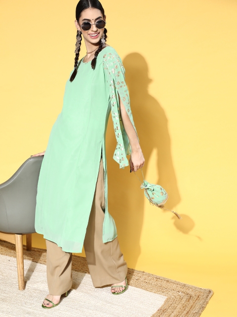 

Luni Gorgeous Green Georgette Summer Sheer Kurta