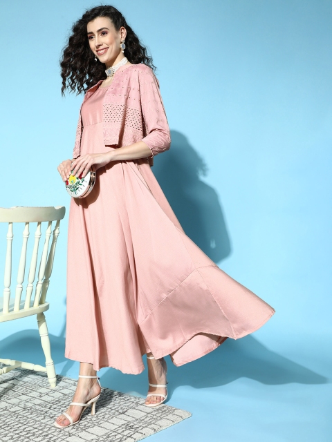 

Luni Women Attractive Peach Solid Swirling Volume Dress