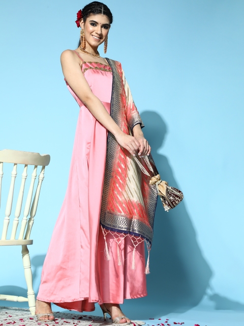 

Luni Women Pretty Pink Solid Swirling Volume Dress