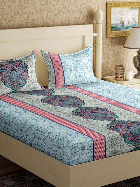 

BELLA CASA Multi Color Abstract Printed 110 TC Double Queen Bedsheet with 2 Pillow Covers