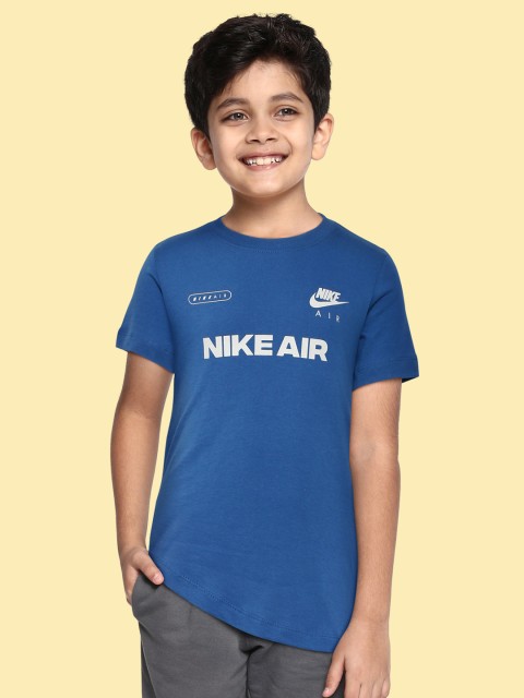 

Nike Blue Boys Brand Logo Print Round Neck Pure Cotton Air Hook Sportswear T-Shirt
