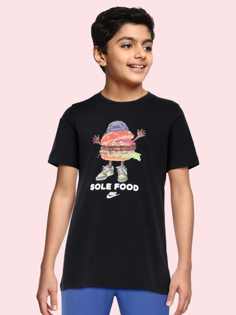

Nike Kids Black & Green Graphic Printed Pure Cotton T-shirt