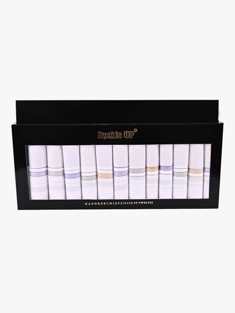 

BuckleUp Men White Pack of 12 Cotton Handkerchiefs Gift Set