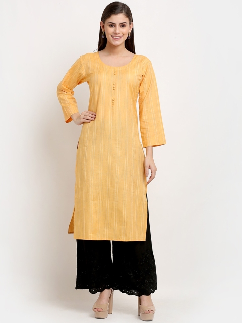 

GRACIT Women Yellow Striped Cotton Straight Kurta