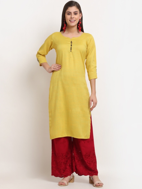 

GRACIT Women Yellow Straight Three Quarter Sleeves Kurta