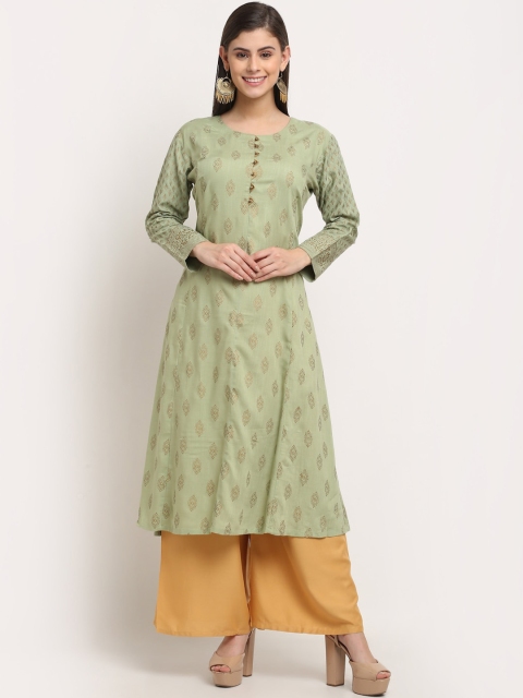 

GRACIT Women Green Ethnic Motifs Printed Block Print Anarkali Kurta