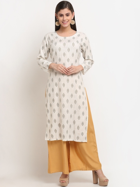 

GRACIT Women Off White Block Print Cotton Kurta