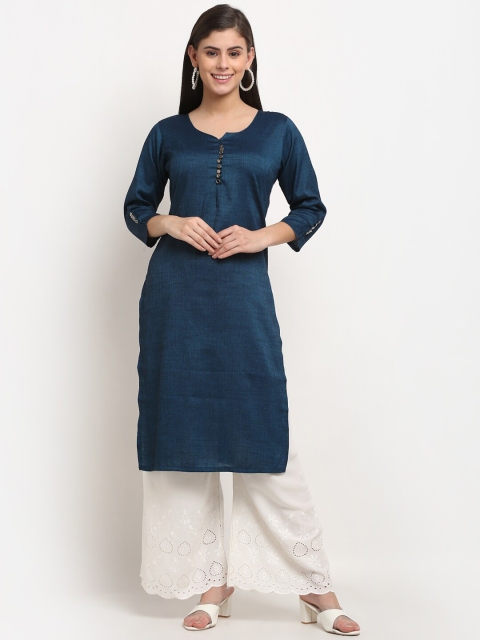 

GRACIT Women Blue Solid Straight Kurta