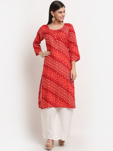 

GRACIT Women Red Bandhani Block Print Kurta