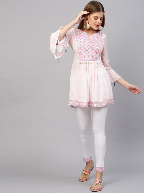 

FASHOR Women Pink Ethnic Motifs Yoke Design Kurti with Palazzos