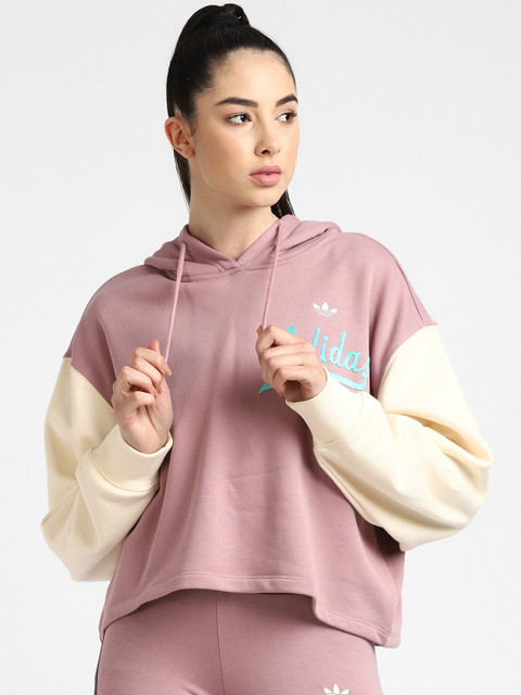 

ADIDAS Originals Women Purple & Cream Colourblocked Hooded Sweatshirt