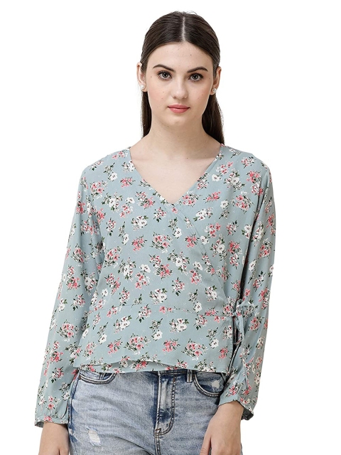 

DECHEN Grey Floral Print Georgette Top