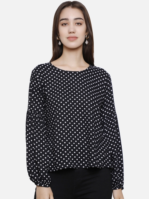 

DECHEN Black & White Polka Dots Printed Top