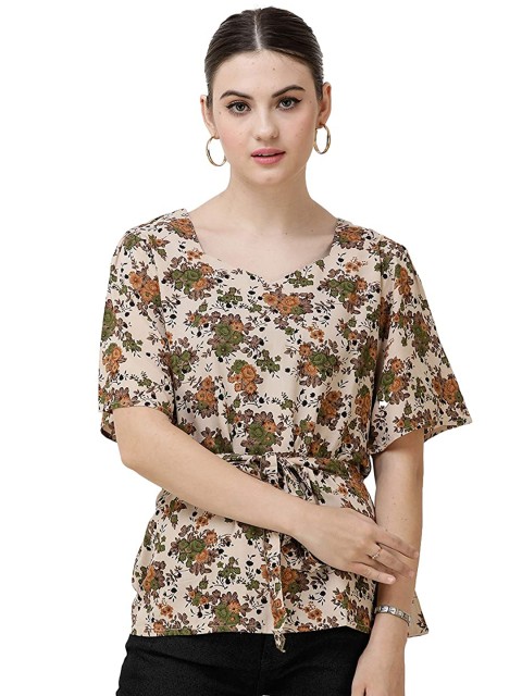 

DECHEN Green Floral Print Top