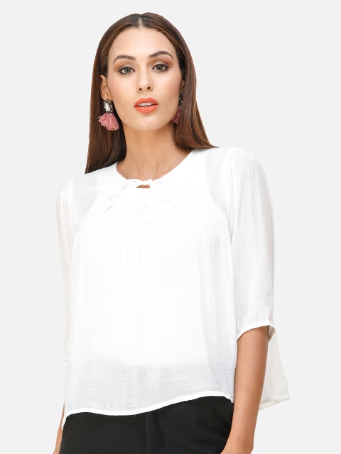 

DECHEN White Tie-Up Neck Top
