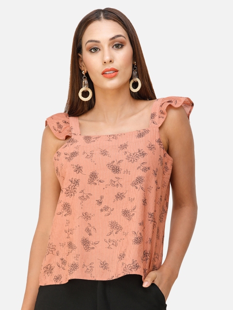 

DECHEN Orange Floral Crepe Top