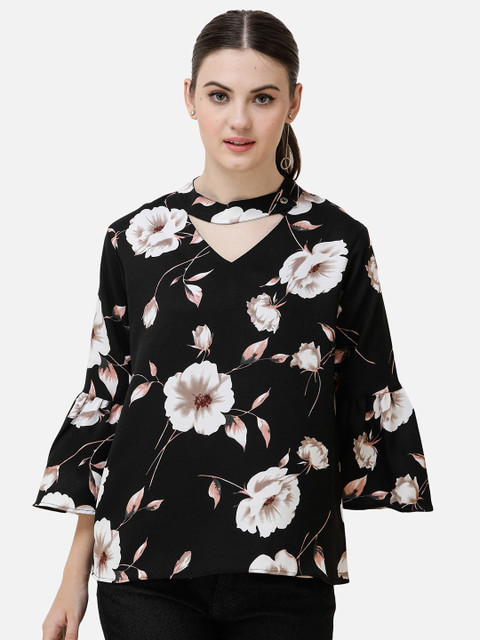 

DECHEN Black Floral Print Crepe Top