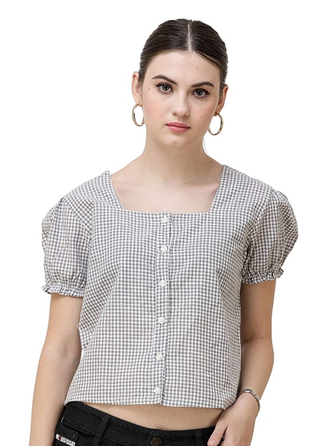 

DECHEN Grey Checked Crop Top
