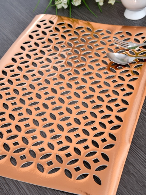

DREAM WEAVERZ Set Of 6 Rose Gold Textured Rectangular Table Placements