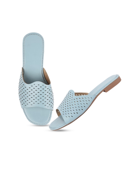 

THE WHITE POLE Women Blue Open Toe Flats with Laser Cuts
