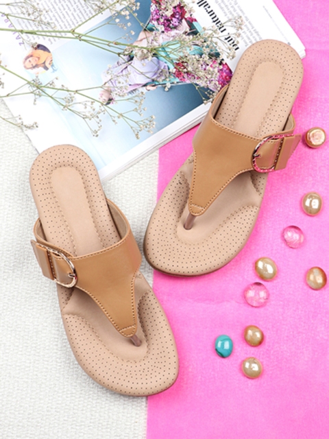 

THE WHITE POLE Women Beige T-Strap Flats With Buckle