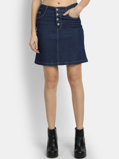 

River Of Design Jeans Women Navy Blue A-Line Denim Washed Skirt