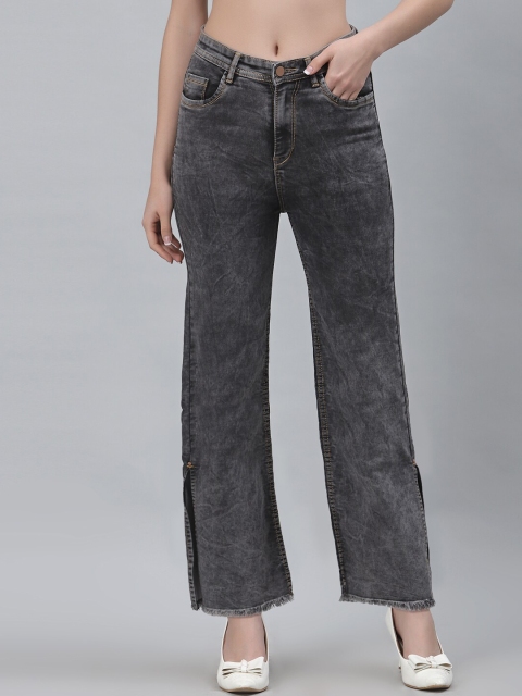 

River Of Design Jeans Women Grey Wide Leg High-Rise Heavy Fade Stretchable Jeans
