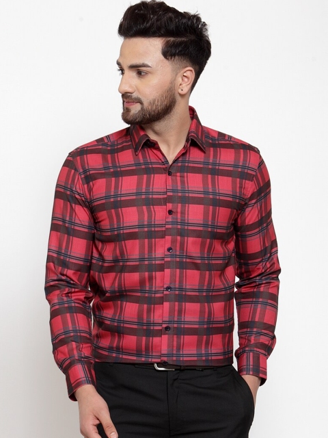 

JAINISH Men Red Classic Checked Regular Fit Formal Shirt