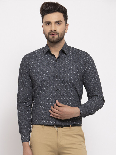

JAINISH Men Grey Classic Printed Pure Cotton Formal Shirt