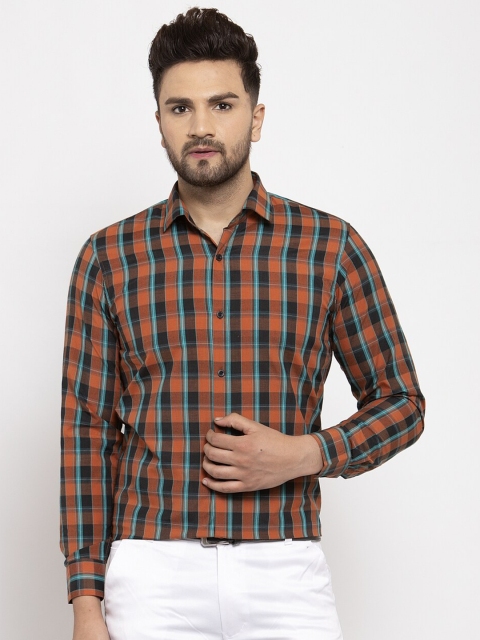 

JAINISH Men Orange & Black Classic Tartan Checks Checked Pure Cotton Formal Shirt