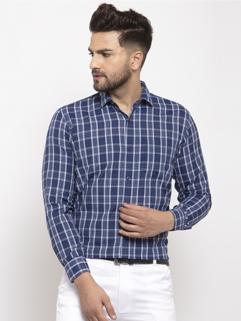 

JAINISH Men Blue Classic Tartan Checks Regular Fit Checked Pure Cotton Formal Shirt