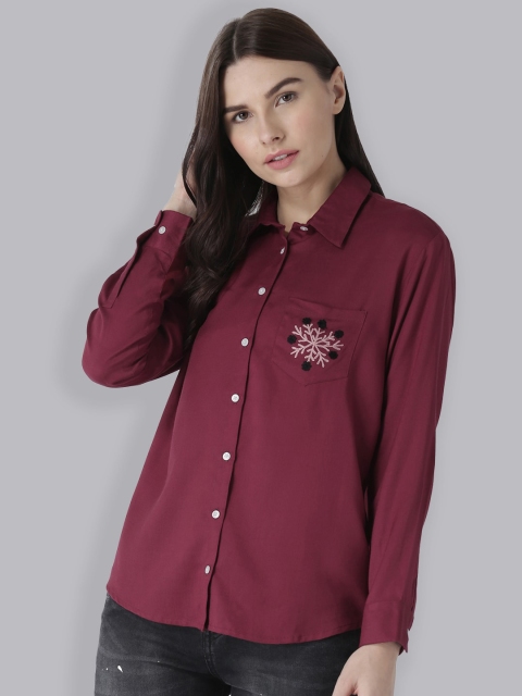 

The Vanca Women Maroon Casual Shirt With Pocket Embroidery