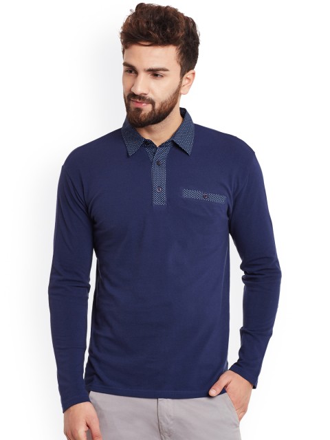 

Hypernation Men Navy Solid Polo T-shirt, Navy blue