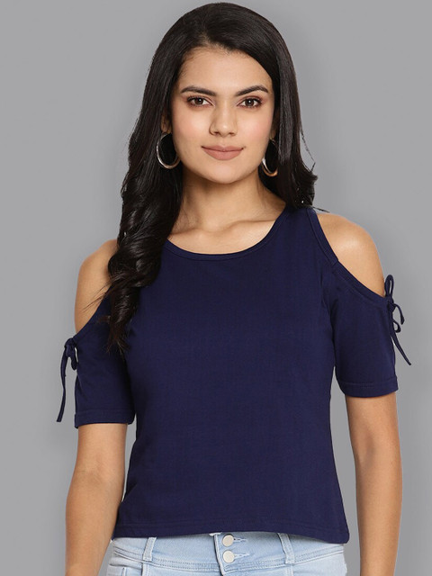 

The Vanca Blue Cold-Shoulder Sleeves Top